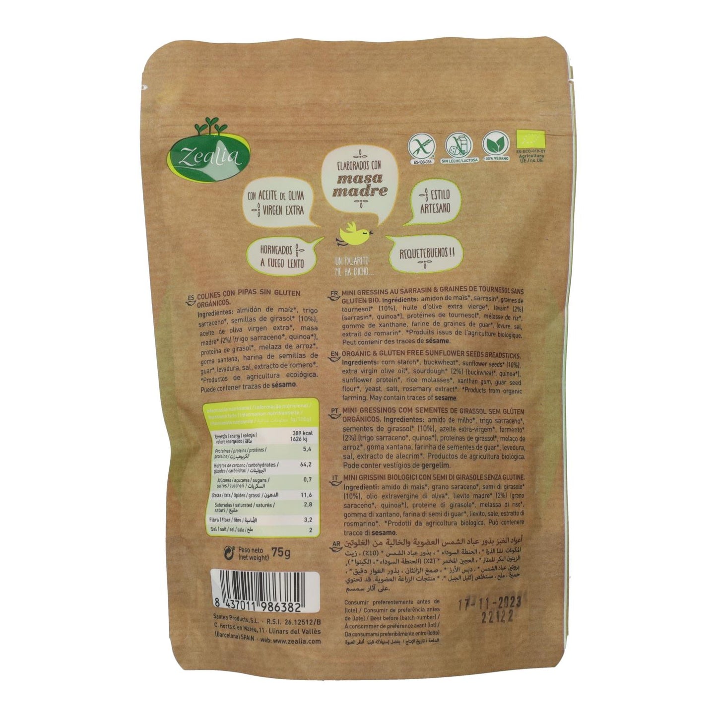 Mini Grissini Breadsticks with Seeds, Organic, Gluten-free, Zealia, 75 g