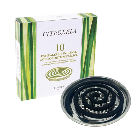 Spirale anti-moustiques à la citronnelle avec support métallique 10 unités Roura