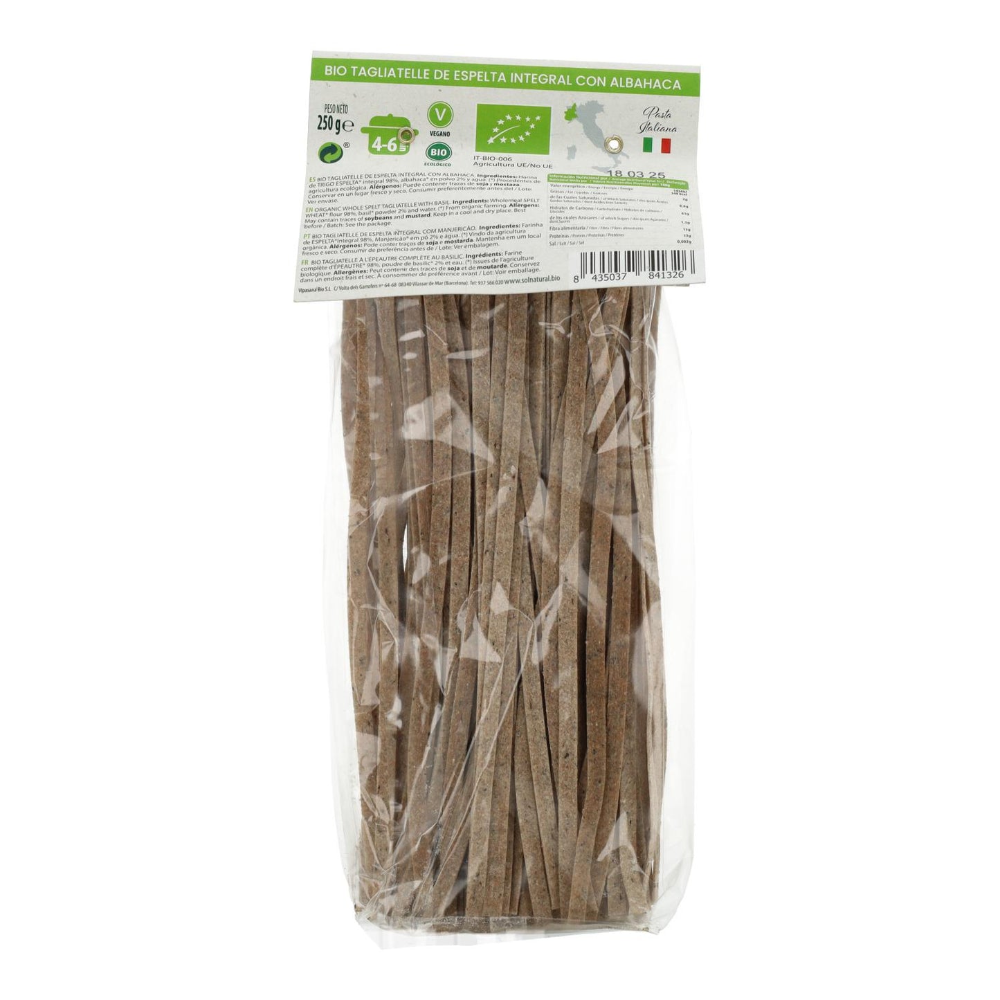 Bio-Vollkorn-Dinkel-Tagliatelle mit Basilikum Sol Natural 250 g