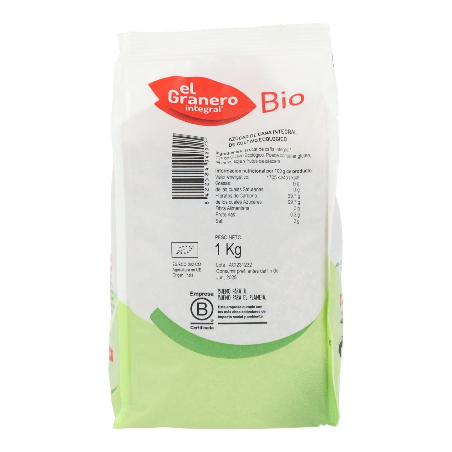 Zucchero di canna integrale biologico El Granero, 1 kg