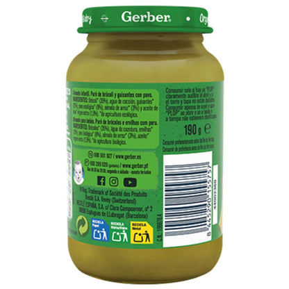 Gerber Organic Baby Food Jar with Broccoli, Peas and Turkey 190 g GERBER Organic Broccoli Peas Turkey