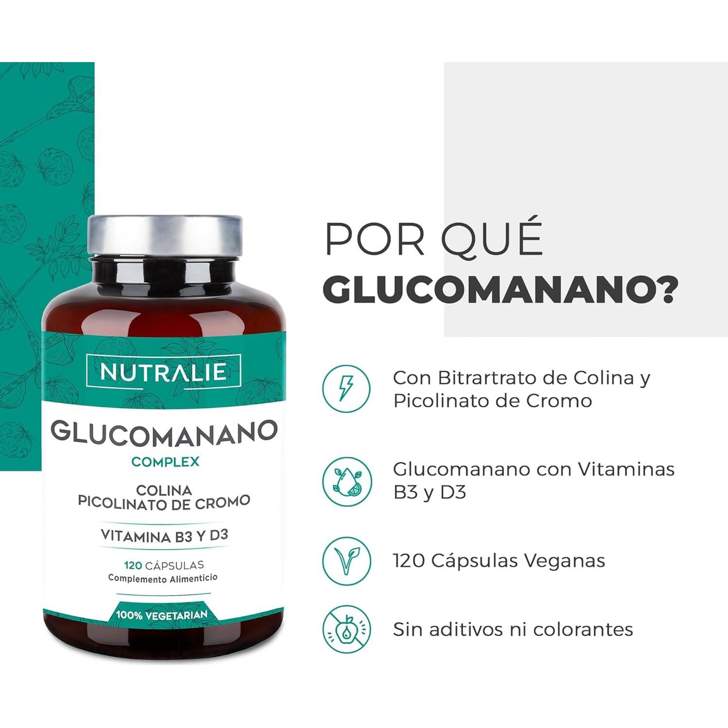 Nutralie Glucomannano con colina + B3 + D3 Perdita di peso 120 capsule