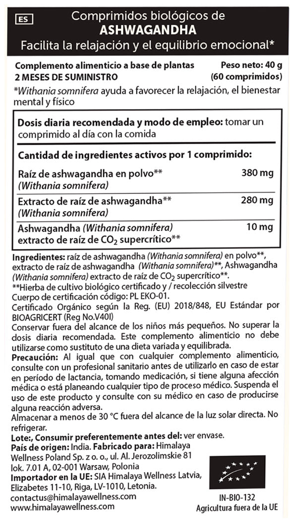 Ashwagandha Organic, Himalaya, 60 kapslar