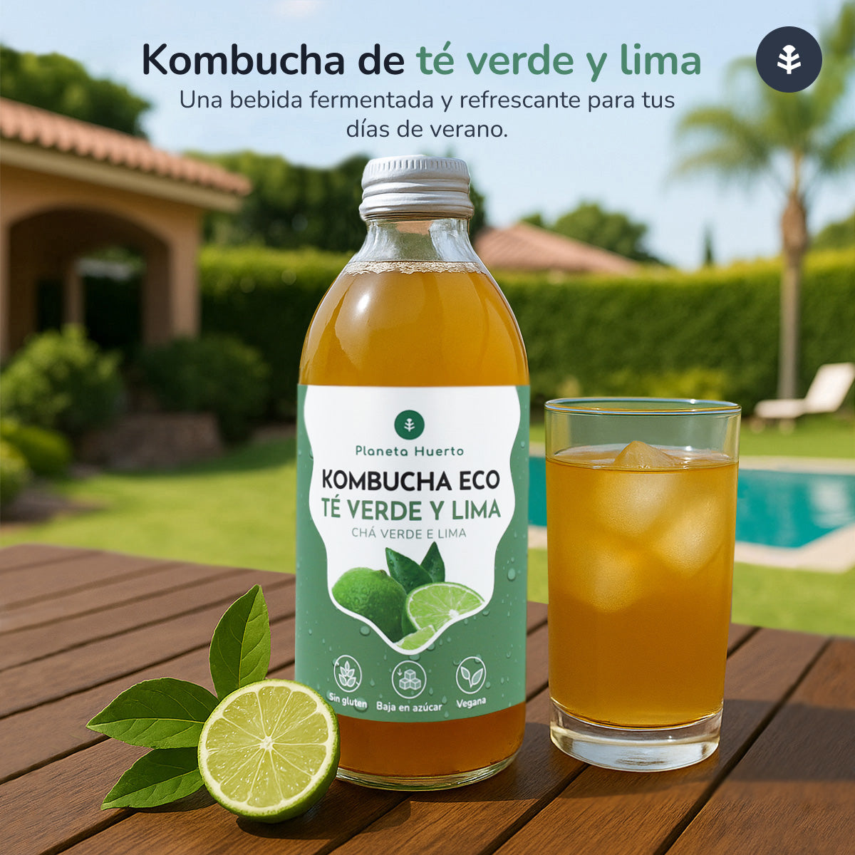 Pakket 12x Kombucha ECO groene thee en limoen Planeta Huerto 330 ml