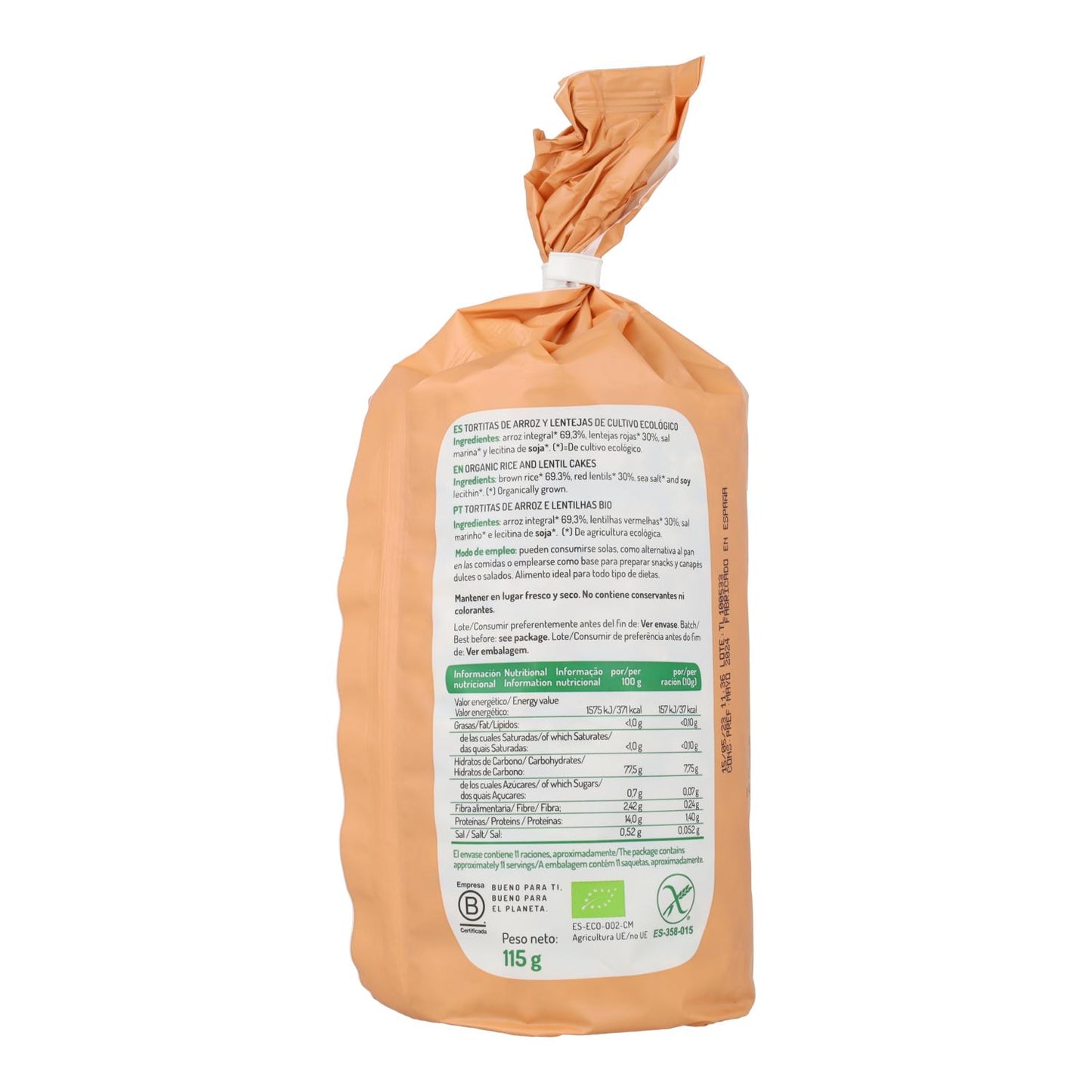 Bezglutenowe wafle ryżowo-soczewicowe Bio El Granero, 115 g