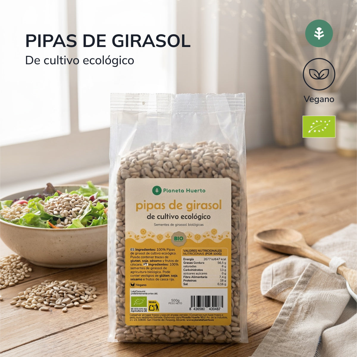Skalade solrosfrön ECO Planeta Huerto 2,5 kg