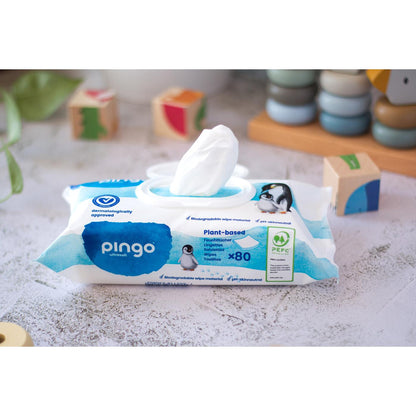 Confezione da 4 salviettine umidificate 100% biodegradabili Pingo 80 pezzi