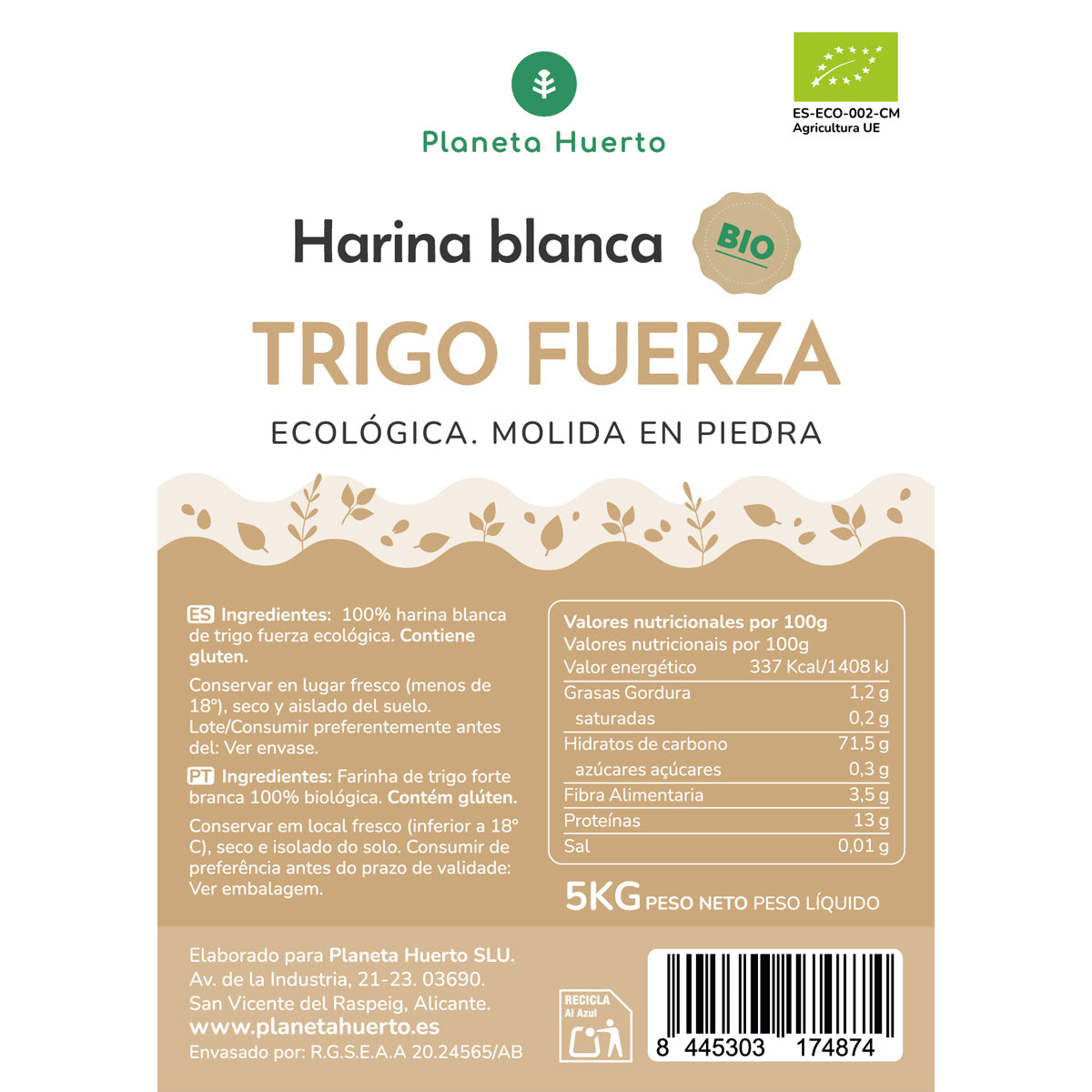 Harina Blanca de Trigo Fuerza Eco Planeta Huerto 5 Kg