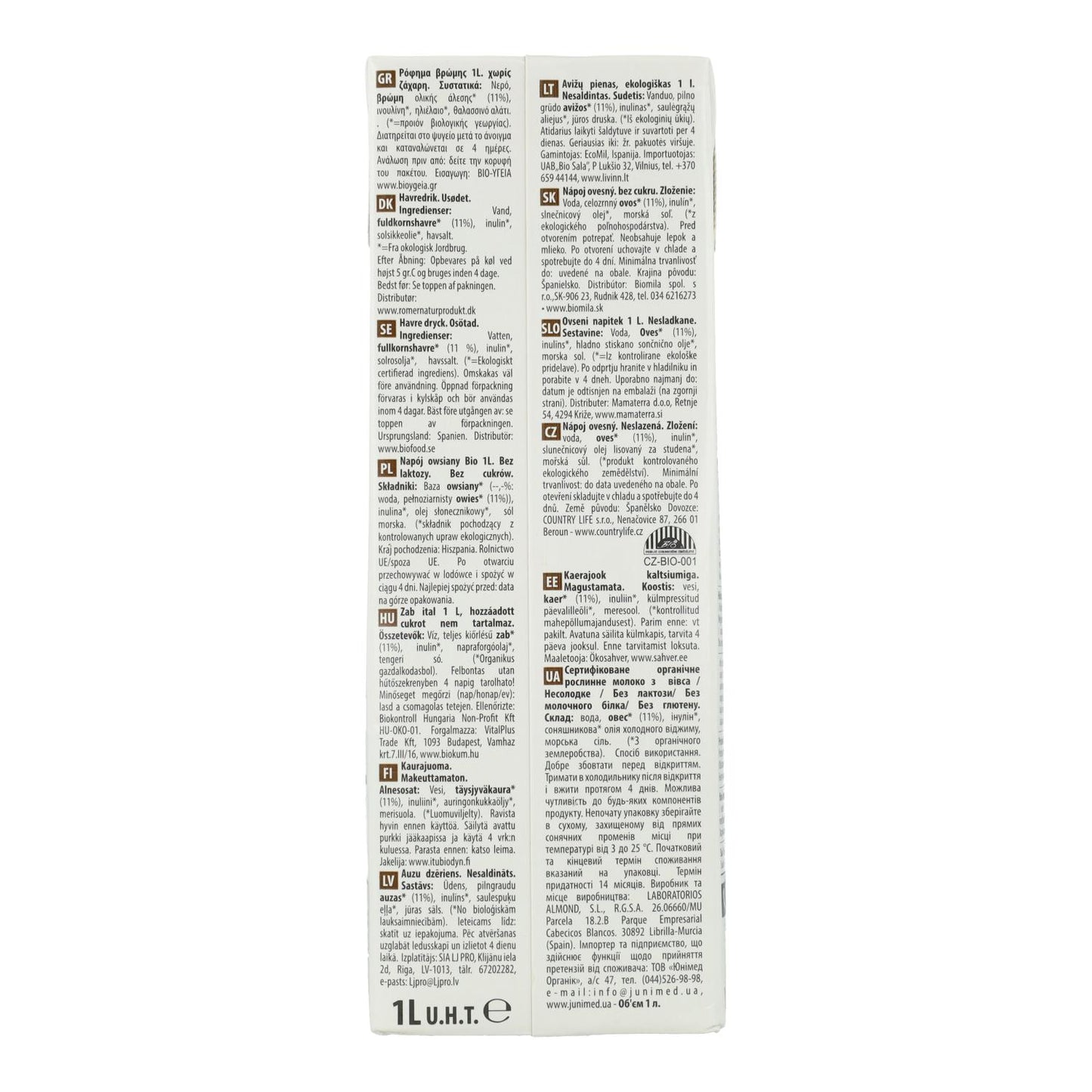 6er-Packung NaturGreen Bio-Vollkorn-Haferdrink 0 % Zucker 1 l