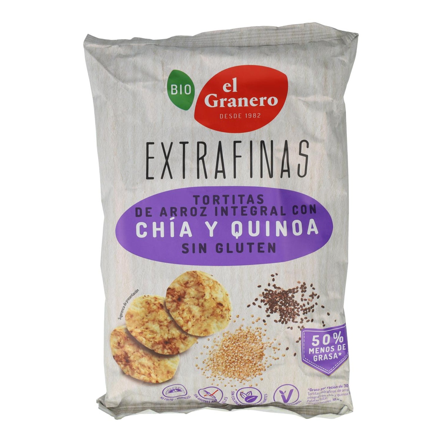Extra tunna pannkakor av fullkornsris, chia och quinoa, ekologiska, glutenfria, El Granero, 60 g