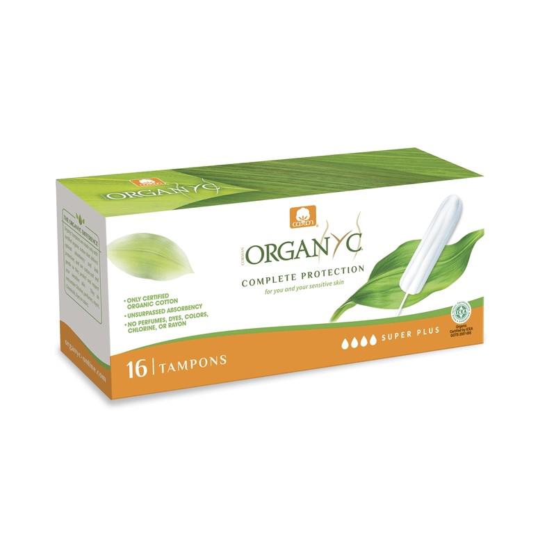 Tampons Super Plus 100 % coton biologique sans applicateur Organyc 16 unités