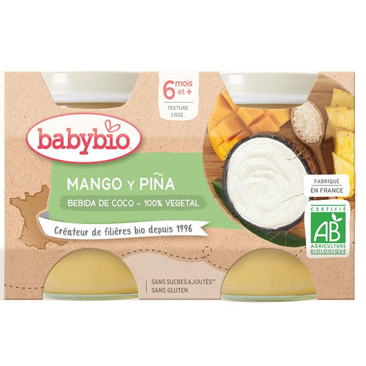 Jogurt roślinny mango, ananas i napój kokosowy 2x130 g, Babybio