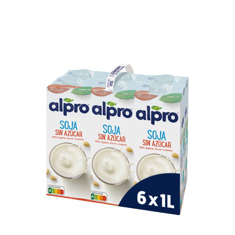 Lot de 6 bouteilles de boisson au soja sans sucre Alpro de 1 litre