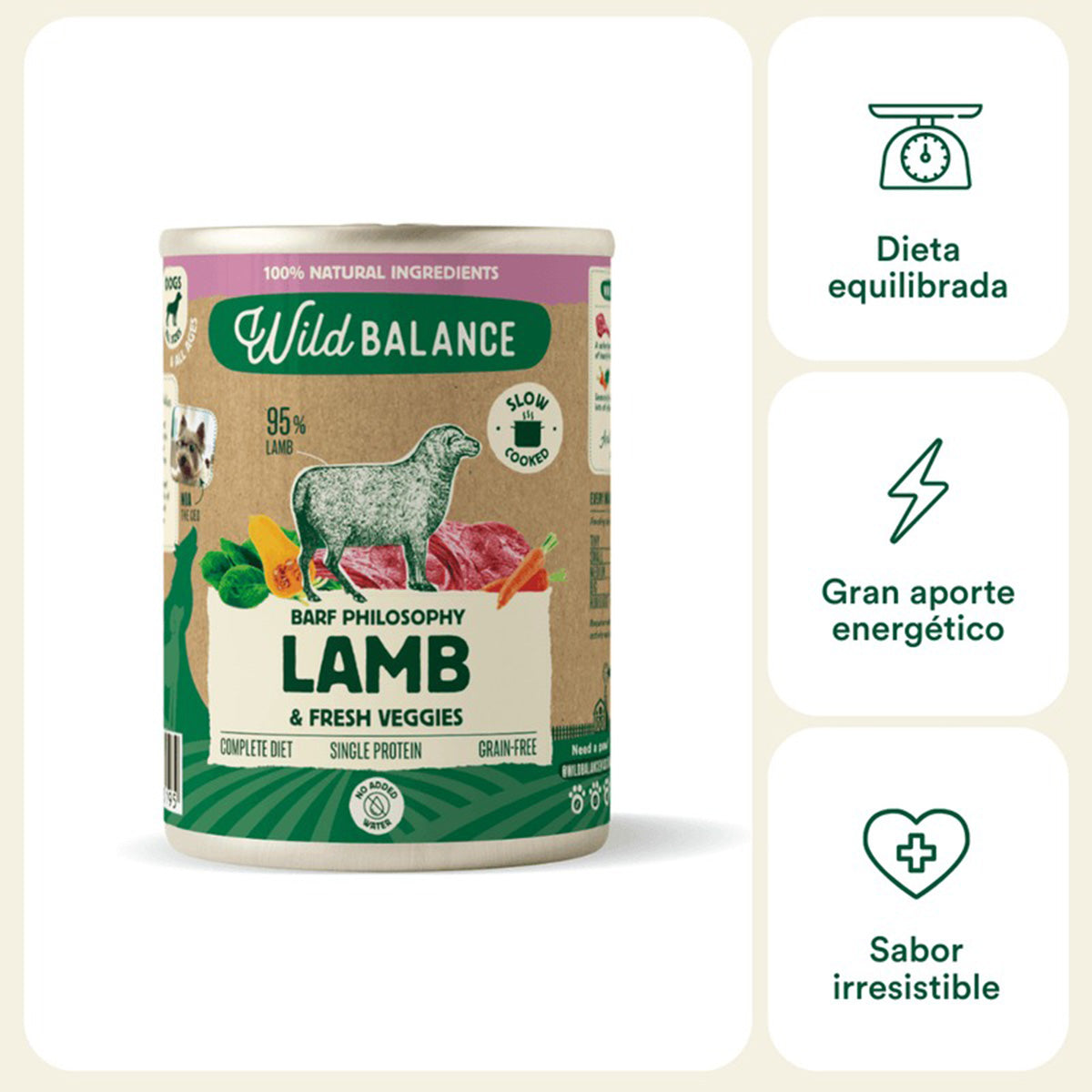 Menu complet BARF à base d'agneau pour chiens, Wild Balance, 400 g