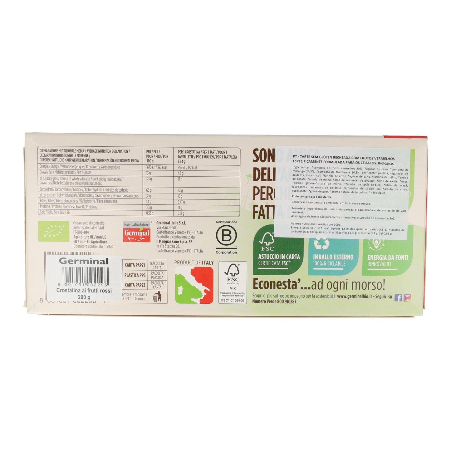 Tarte aux fruits rouges sans gluten Germinali 200 g