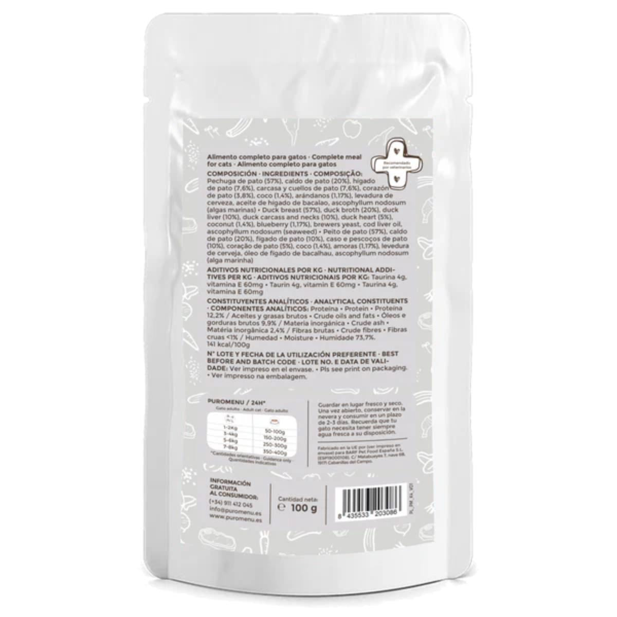 Barf-Nassfutter für Katzen Ronroneos sin fin (Ente) BIO Puromenu  100 g