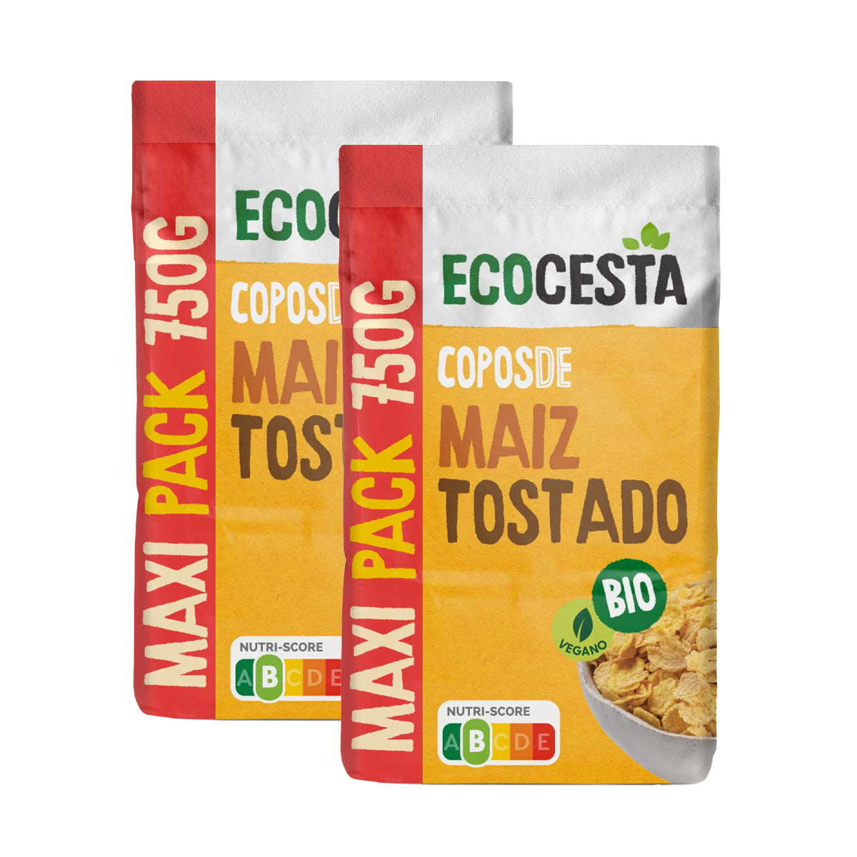 Confezione 2x Maxi Pack Fiocchi di mais tostato biologico Ecocesta 750 g