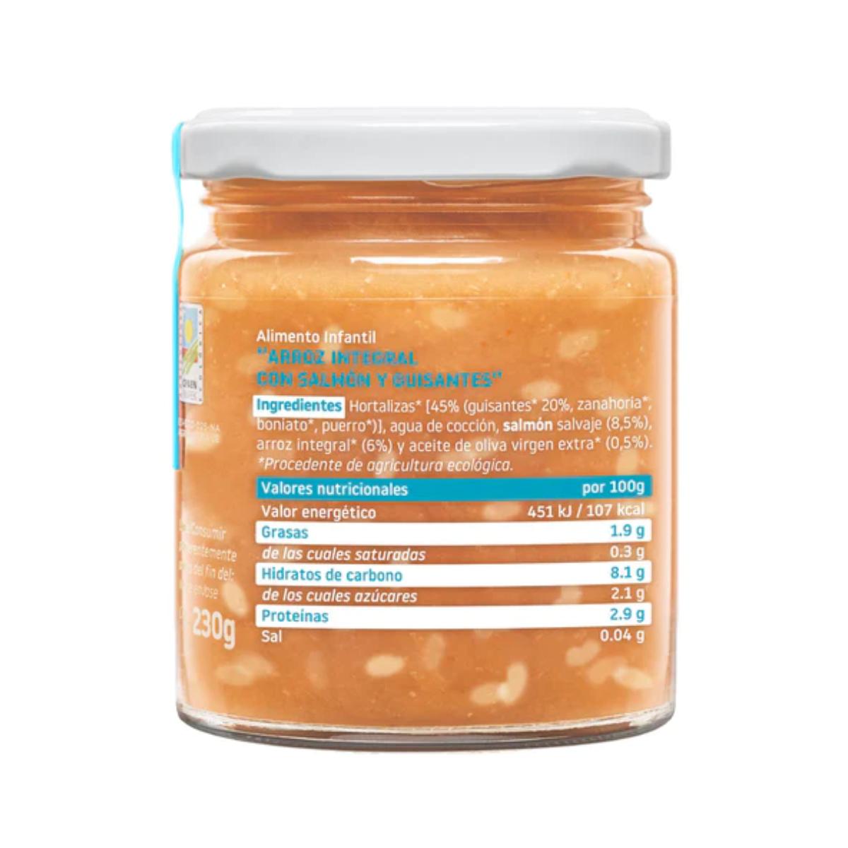 Pack de 3 petits pots de riz complet au saumon et petits pois ECO CA CHI TOS 230 g, Smileat