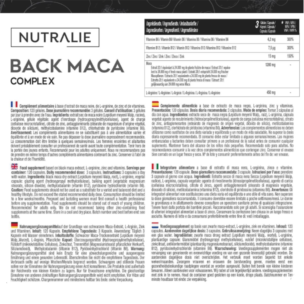 Nutralie Complexe de maca noire andine + vitamines B6 + B12, 120 gélules