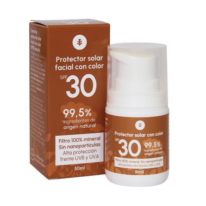 Crema solare protettiva per il viso con colore 100% minerale SPF30 Planeta Huerto 50 ml