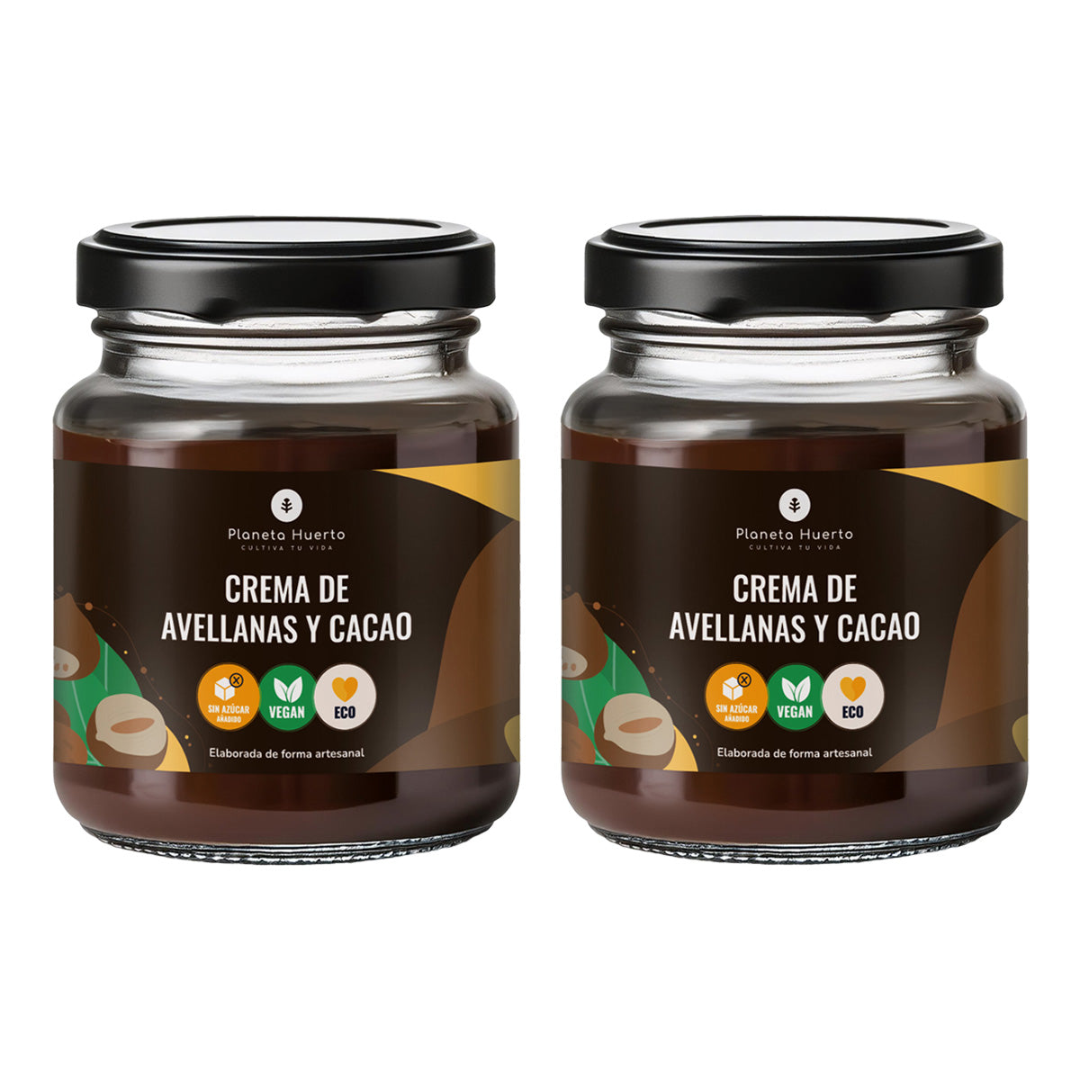 2-pack hasselnöts- och kakaokräm utan tillsatt socker ECO Planeta Huerto 230 g
