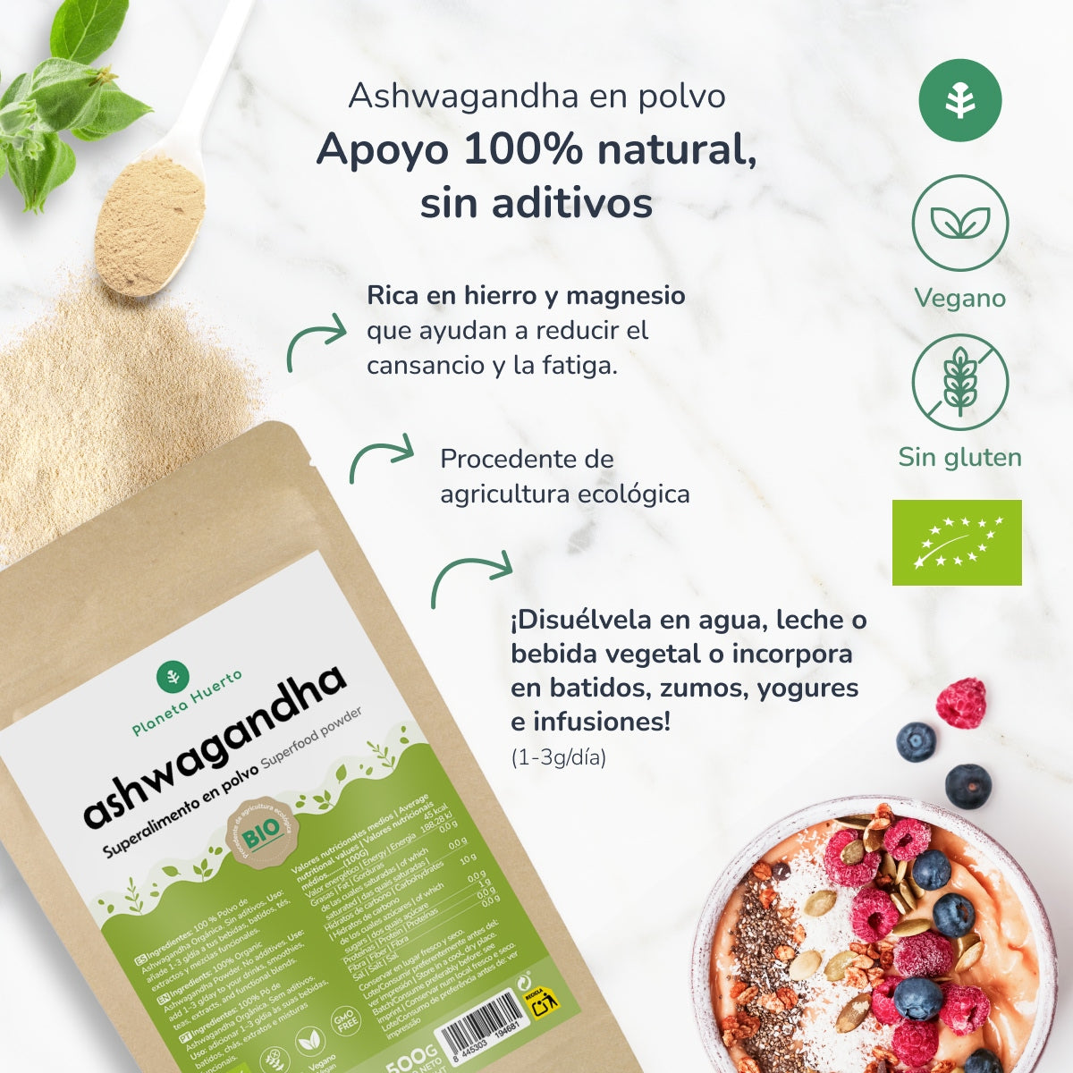 Ashwagandha i pulverform ECO Planeta Huerto 500 g