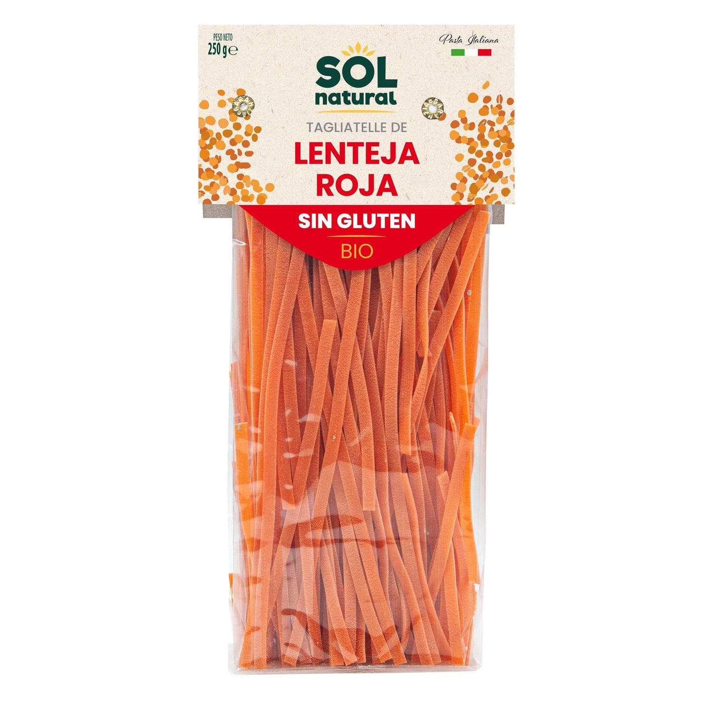 Glutenfreie Bio-Tagliatelle aus roten Linsen Sol Natural 250 g