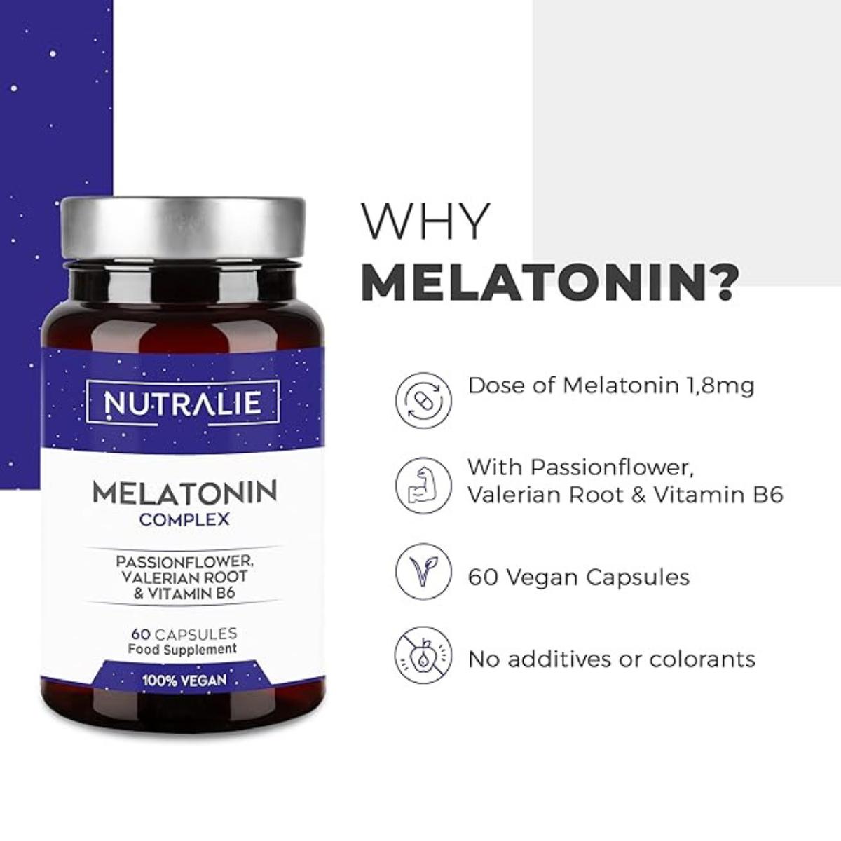 Melatonin with Passionflower + Valerian Root + B6 Nutralie 60 capsules