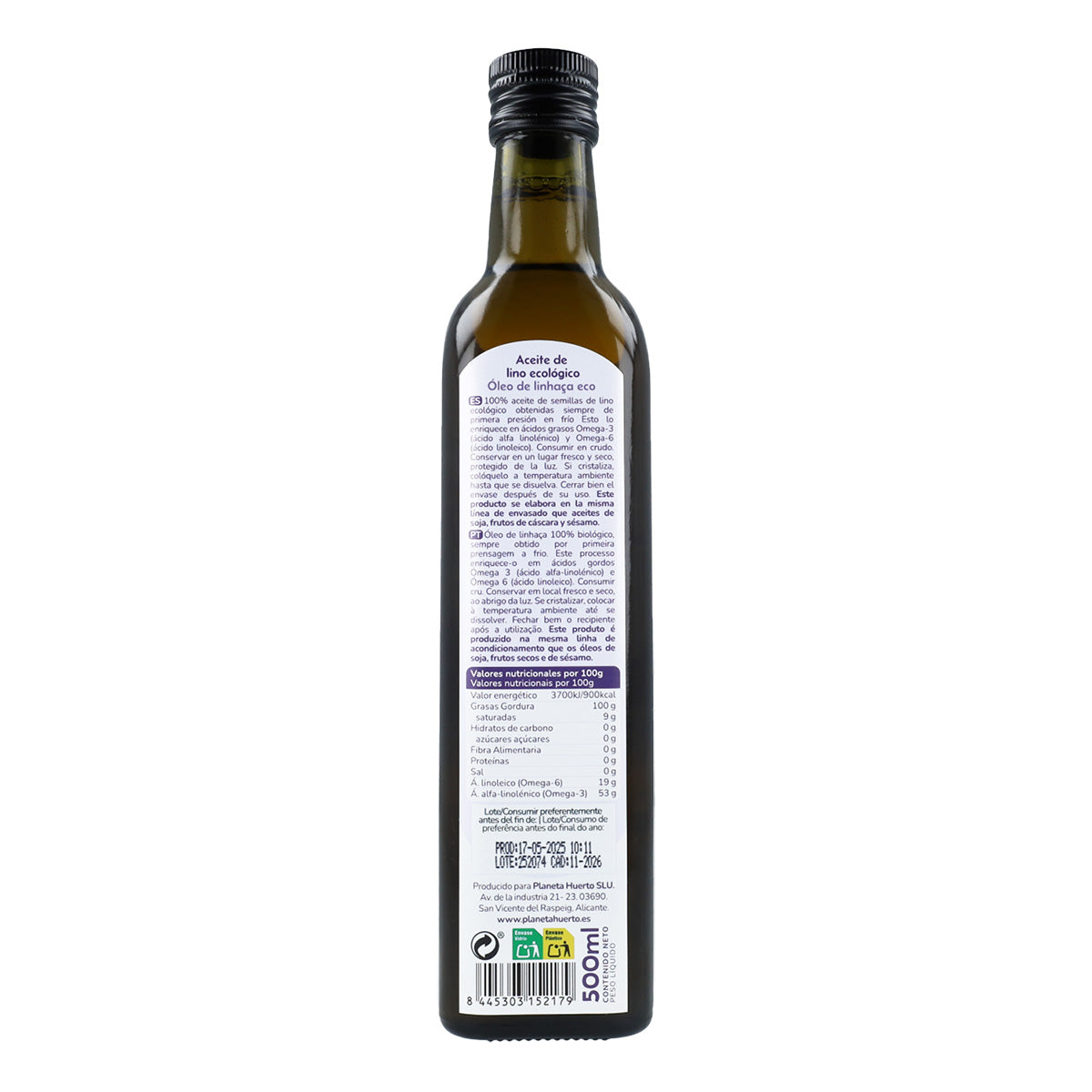 2er-Pack kaltgepresstes Leinöl ECO Planeta Huerto 500 ml