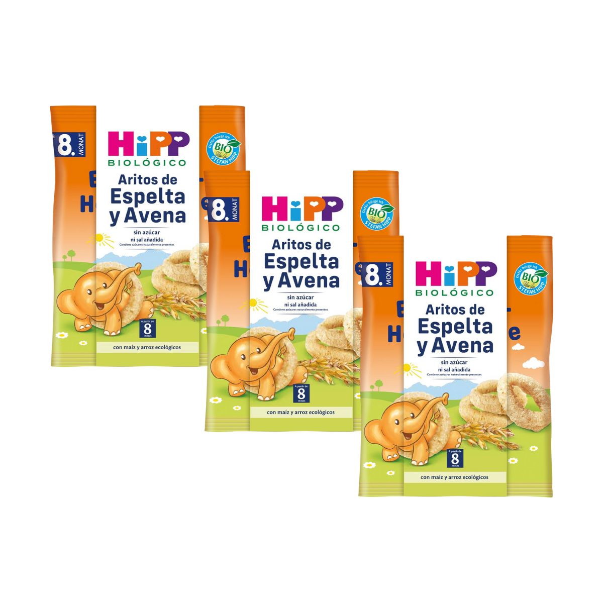 3er-Pack Bio-Snacks für Kinder aus Hafer und Dinkel +8 Monate HiPP 30 g