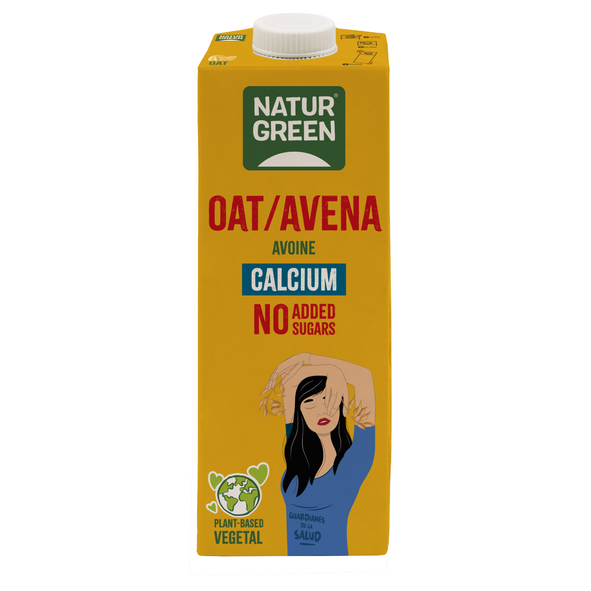 Pack of 6 Naturgreen Oat Drink with Calcium, no added sugar, 1 litre