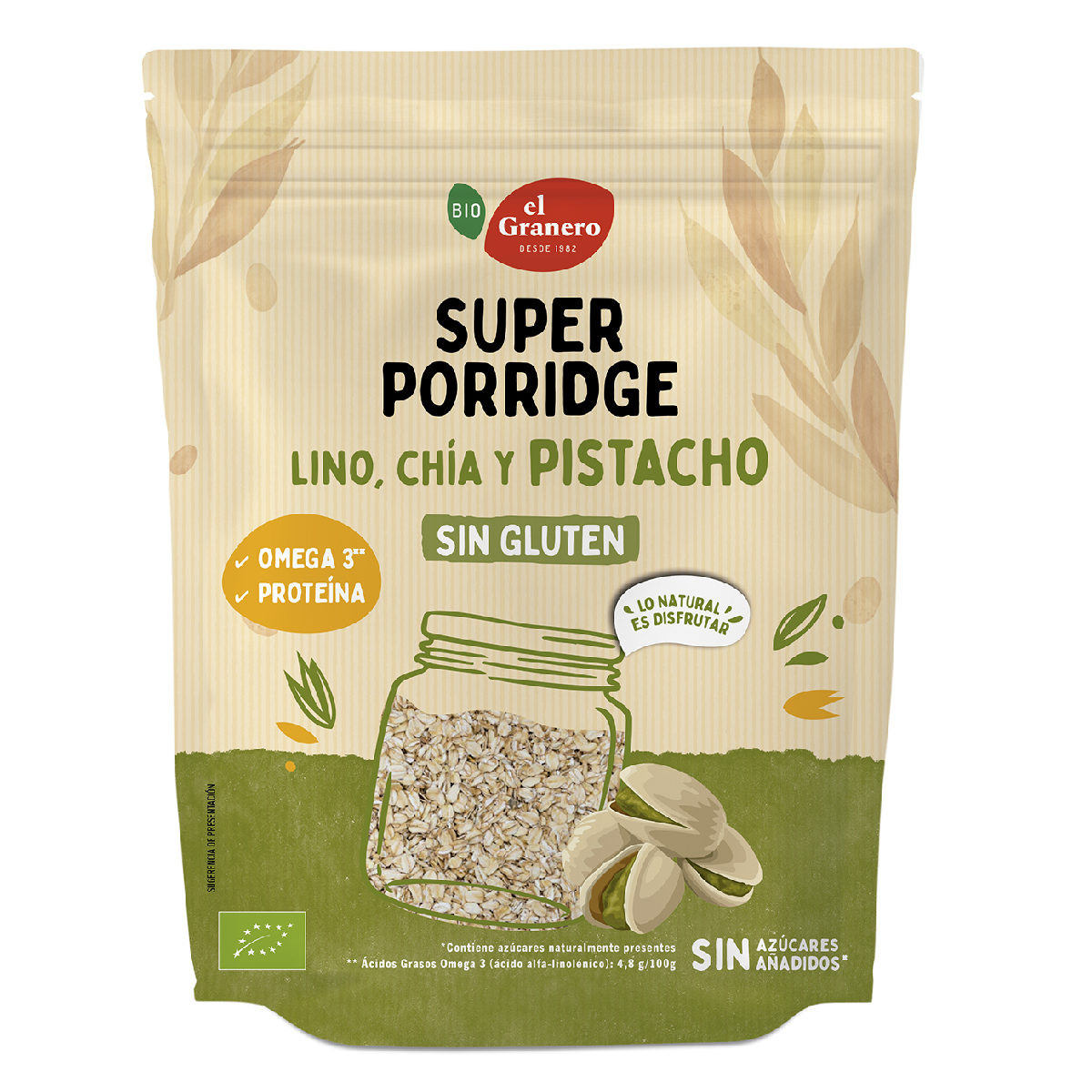 Super Porridge Gluten-Free Oat Flakes with Pistachio, Flax and Chia BIO El Granero 350 g
