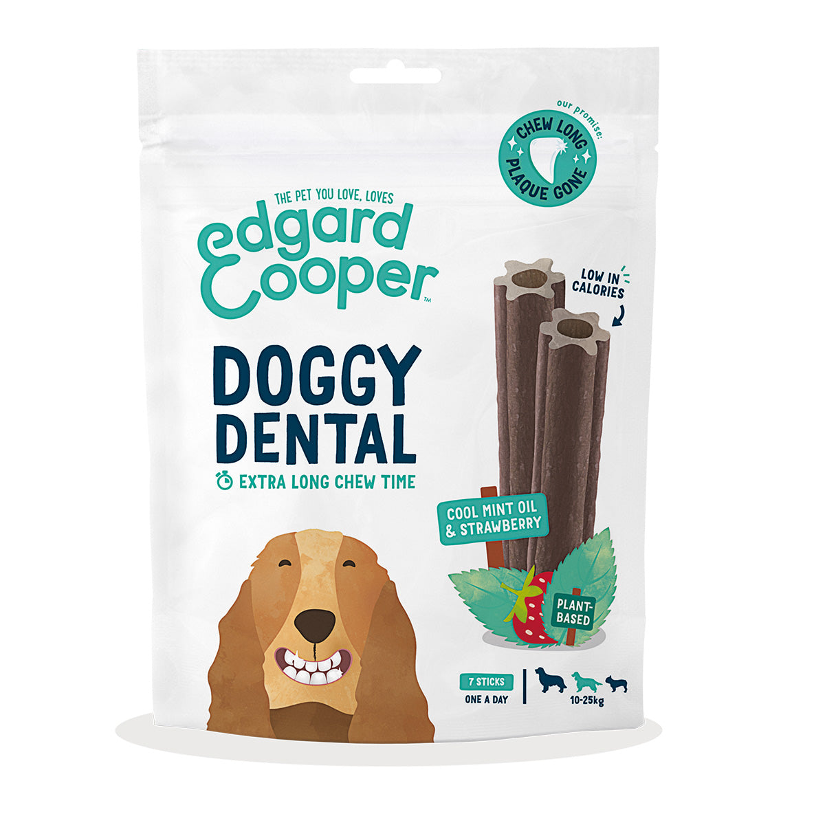 Doggy Dental für mittelgroße Hunde Minze und Erdbeere Edgard Cooper 7 Sticks