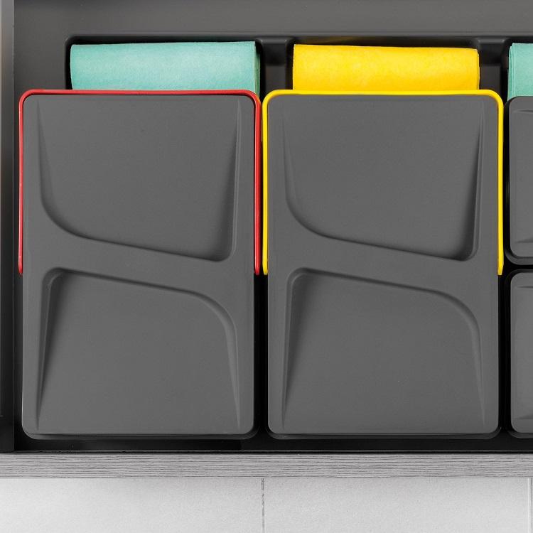 Recycle kitchen drawer containers, height 216, 2x12, anthracite grey plastic Emuca 2 units x 12 L