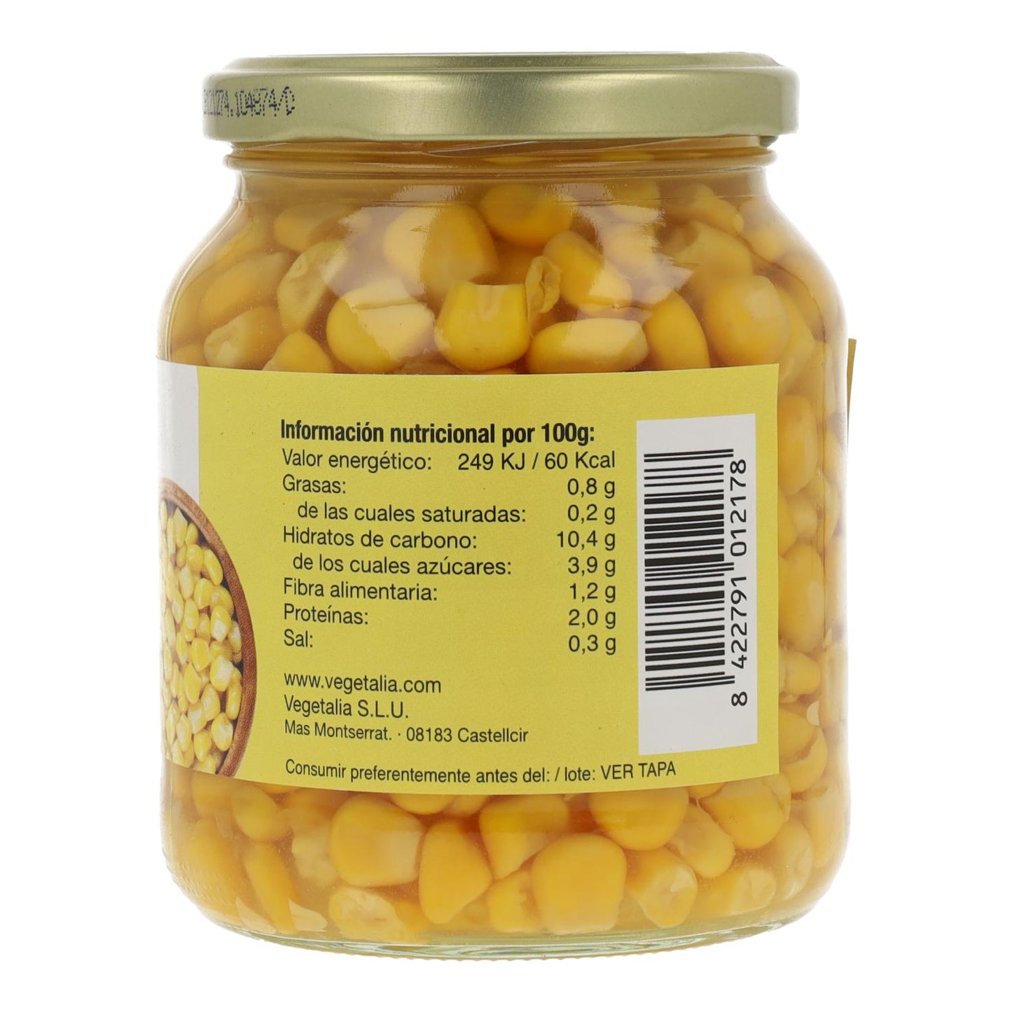 Maïs doux bio en bocal en verre Vegetalia 350 g 