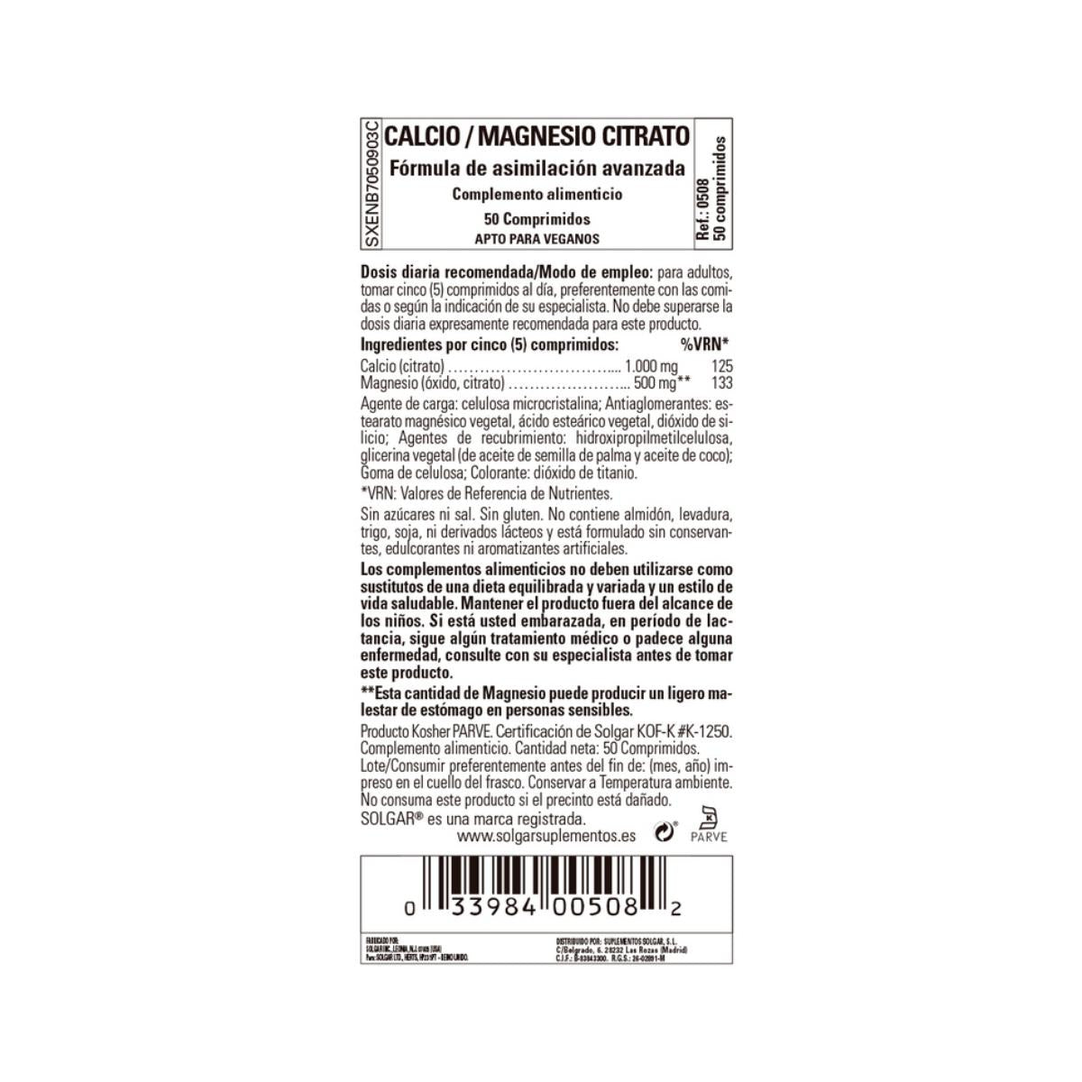 Calcium-Magnesium-Citrat Solgar 100 Tabletten