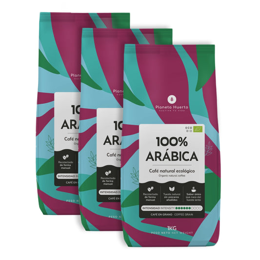 Pack 3x Eco 100% Arabica Coffee beans Planeta Huerto 1 Kg
