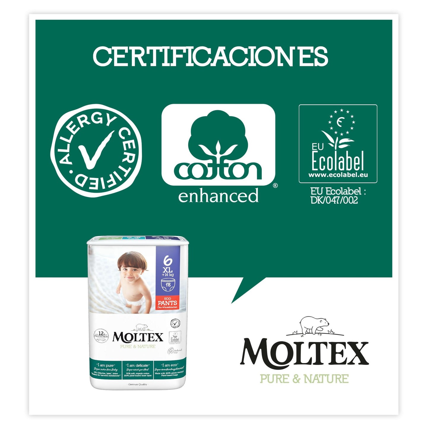 PROMO SPÉCIALE Couches Moltex Pure & Nature T6 (+14 kg), 36 unités