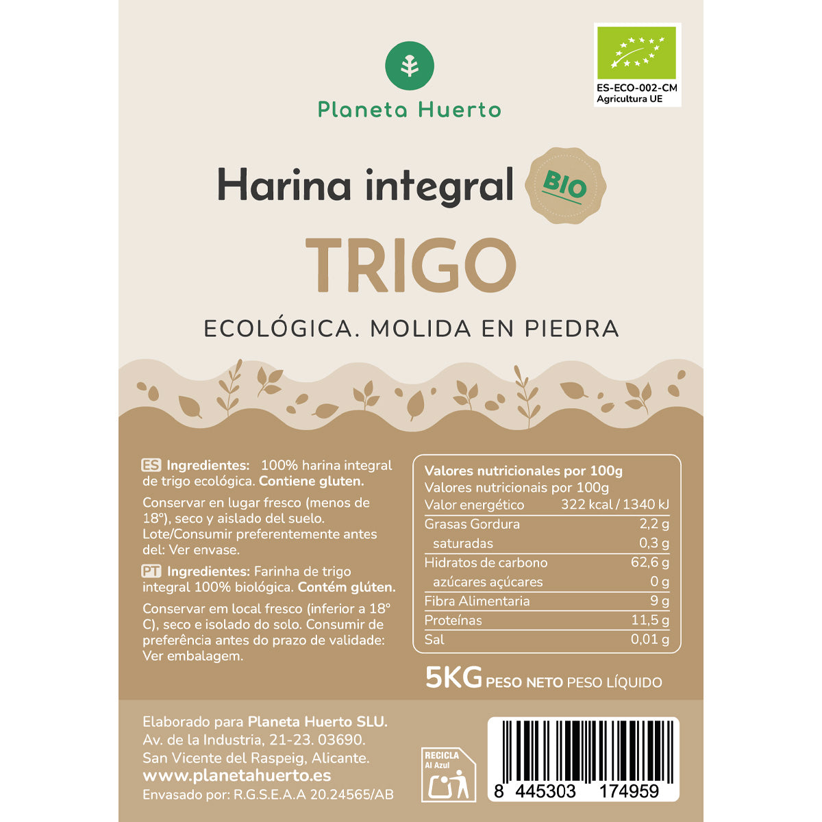 Volkoren tarwemeel Eco Planet Garden 5 kg