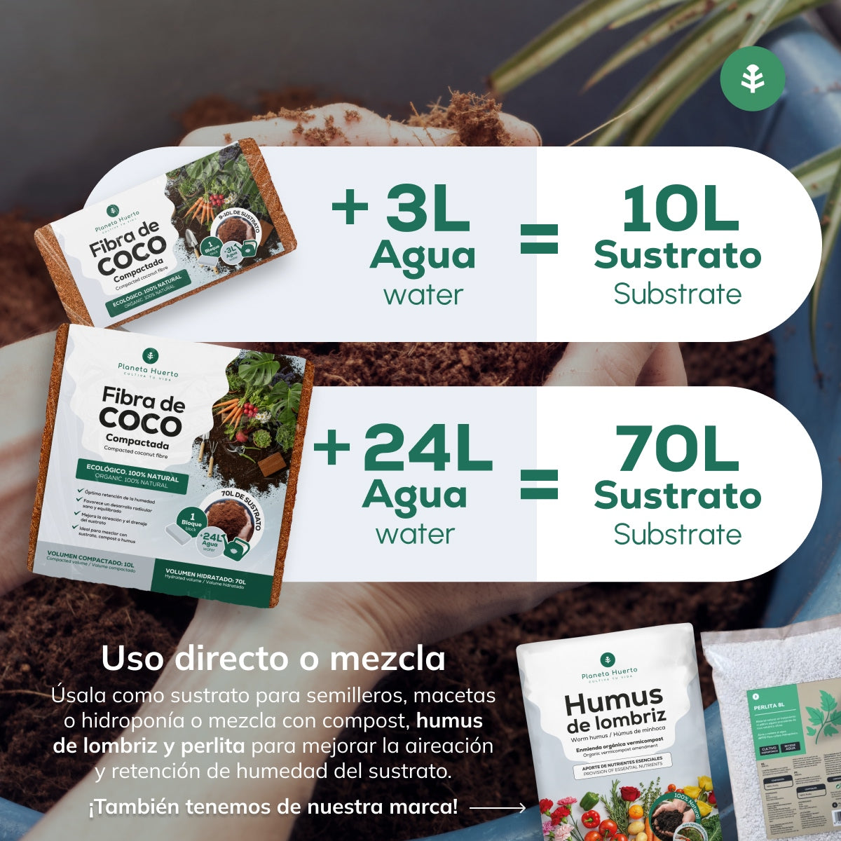 Substrato Fibra di cacao Planeta Huerto 9 Litri