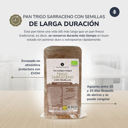 Pane integrale proteico di grano saraceno con semi ECO Planeta Huerto 500 g