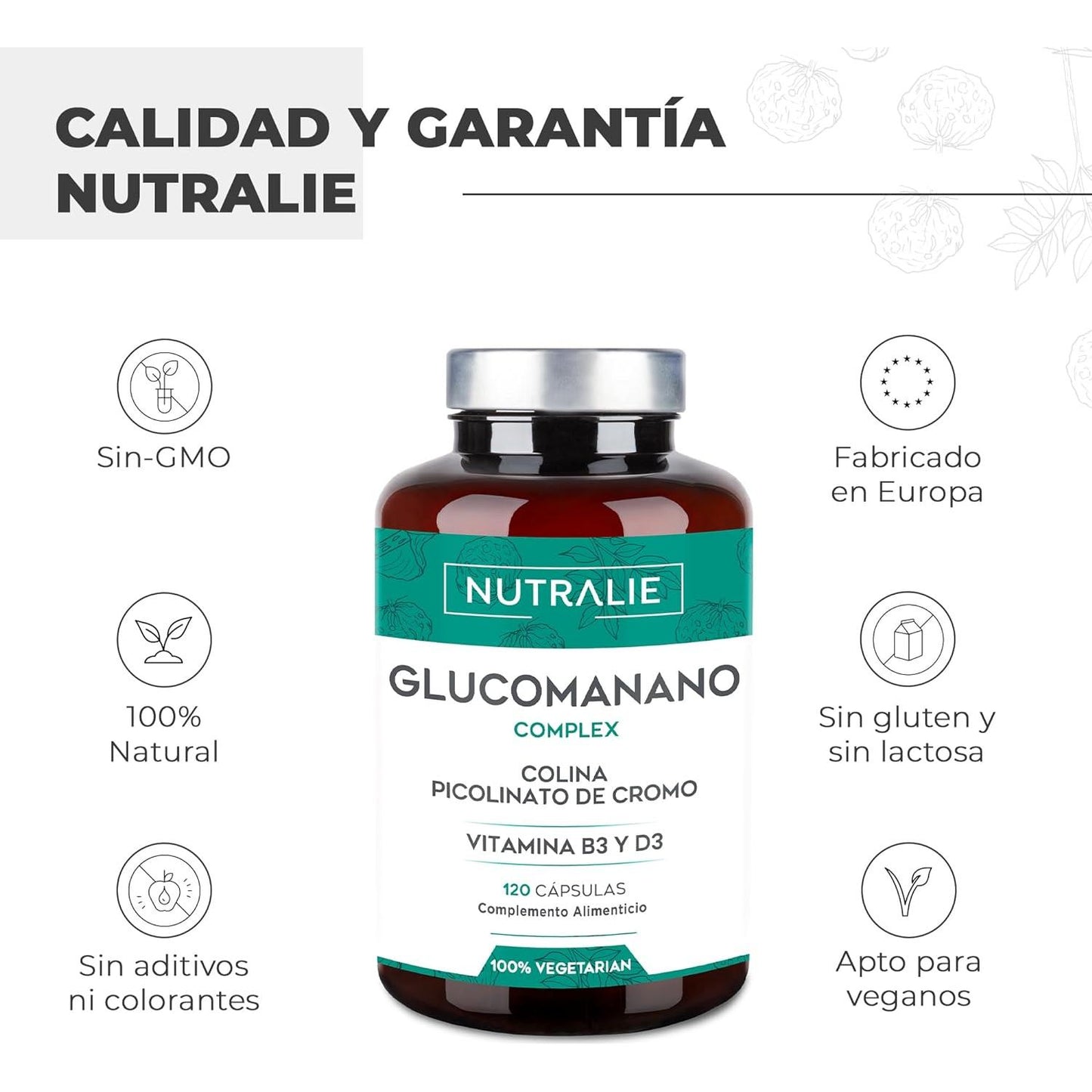 Nutralie Glucomannano con colina + B3 + D3 Perdita di peso 120 capsule