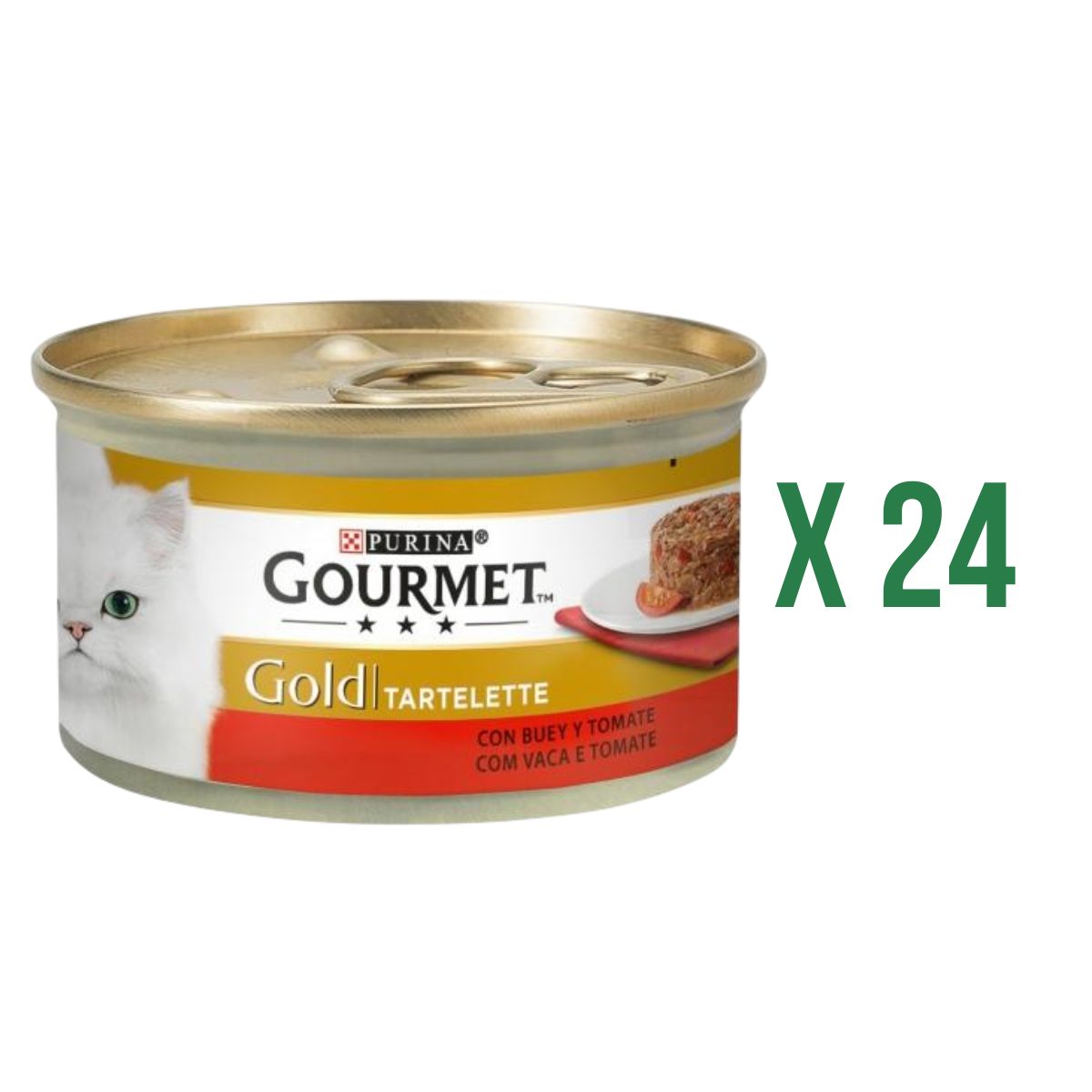 Confezione da 24 GOURMET GOLD Tartelletta manzo e pomodoro Cibo umido 85 g