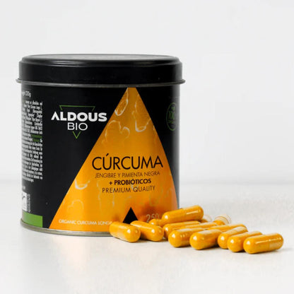 Bio-Kurkuma mit Ingwer, schwarzem Pfeffer und Probiotika, 250 Kapseln. Aldous Bio