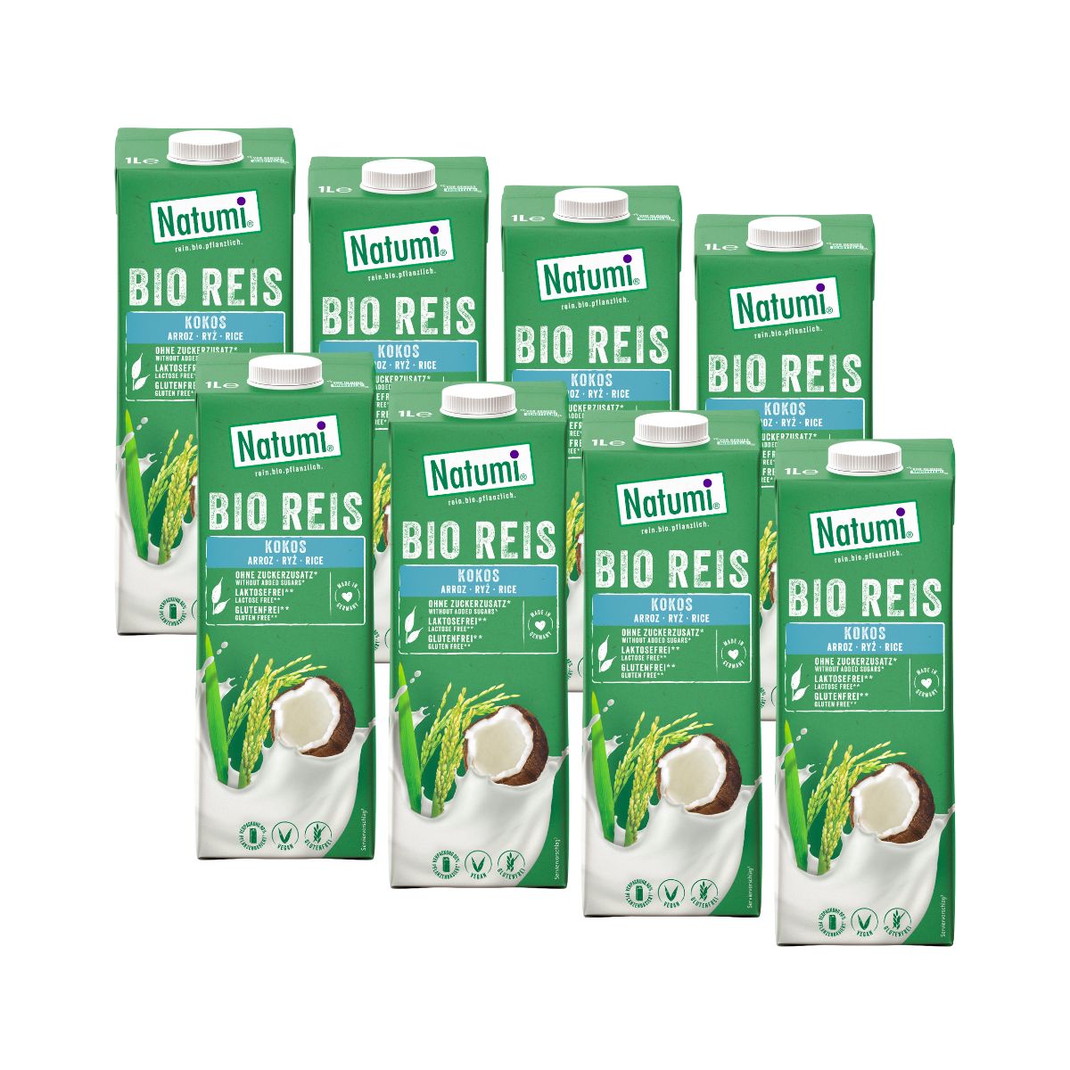 8er-Packung Natumi Bio-Kokosreisgetränk 1 l
