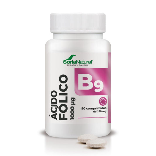 Acide folique à libération prolongée, Soria Natural, 90 comprimés