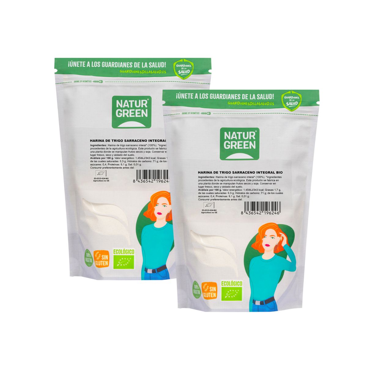 2er-Packung NaturGreen Bio-Buchweizenvollkornmehl, glutenfrei, 500 g