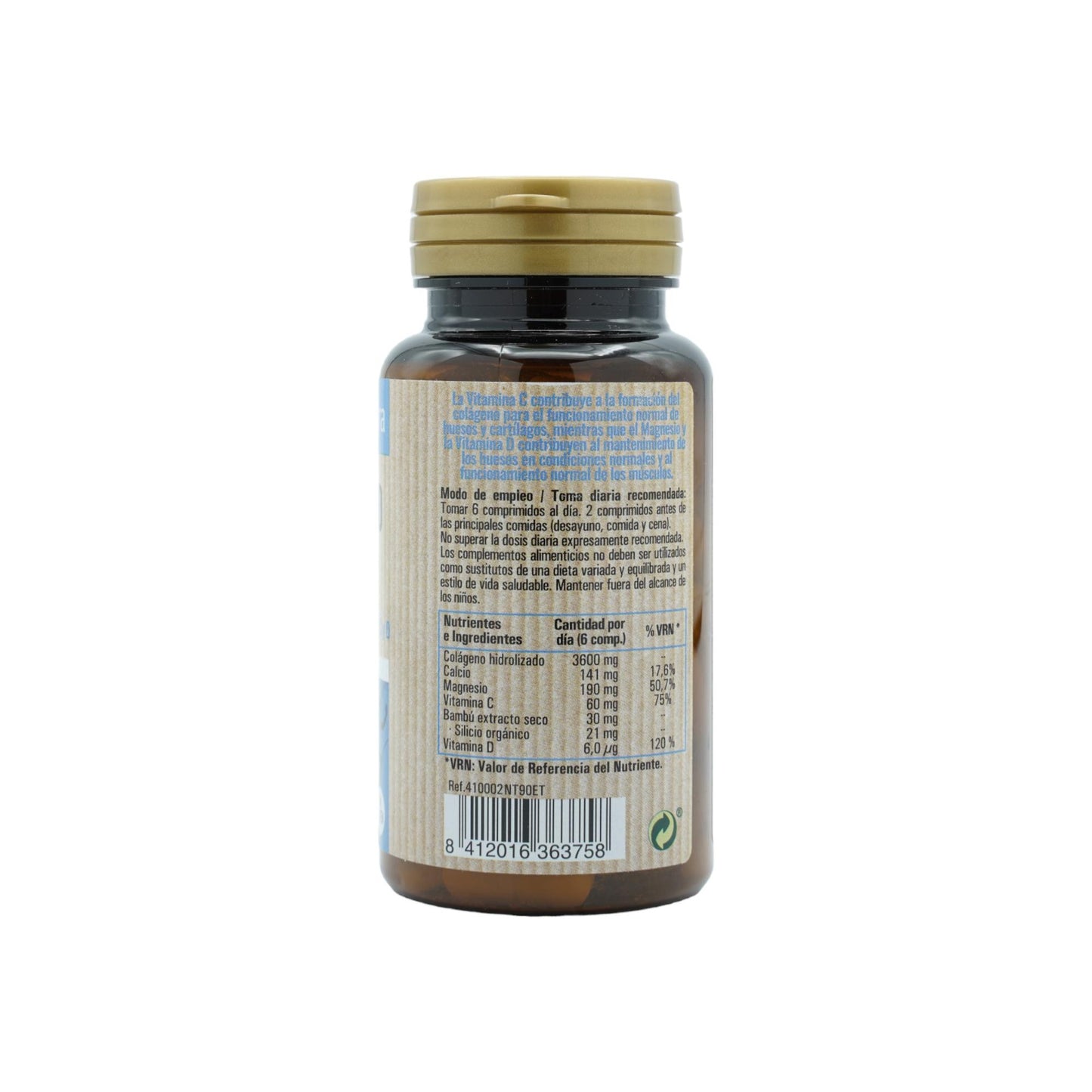 Collagene idrolizzato con magnesio + silicio organico + calcio + vitamine C e D, 90 compresse. NaturTierra