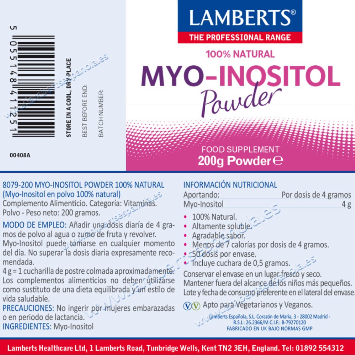 Pack 3x MYO Inositol en poudre, Lamberts, 200 g
