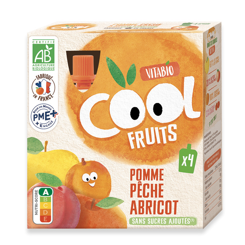 Organic Apple, Peach and Apricot Pouch Cool Fruit Vitabio 4 units 90 g